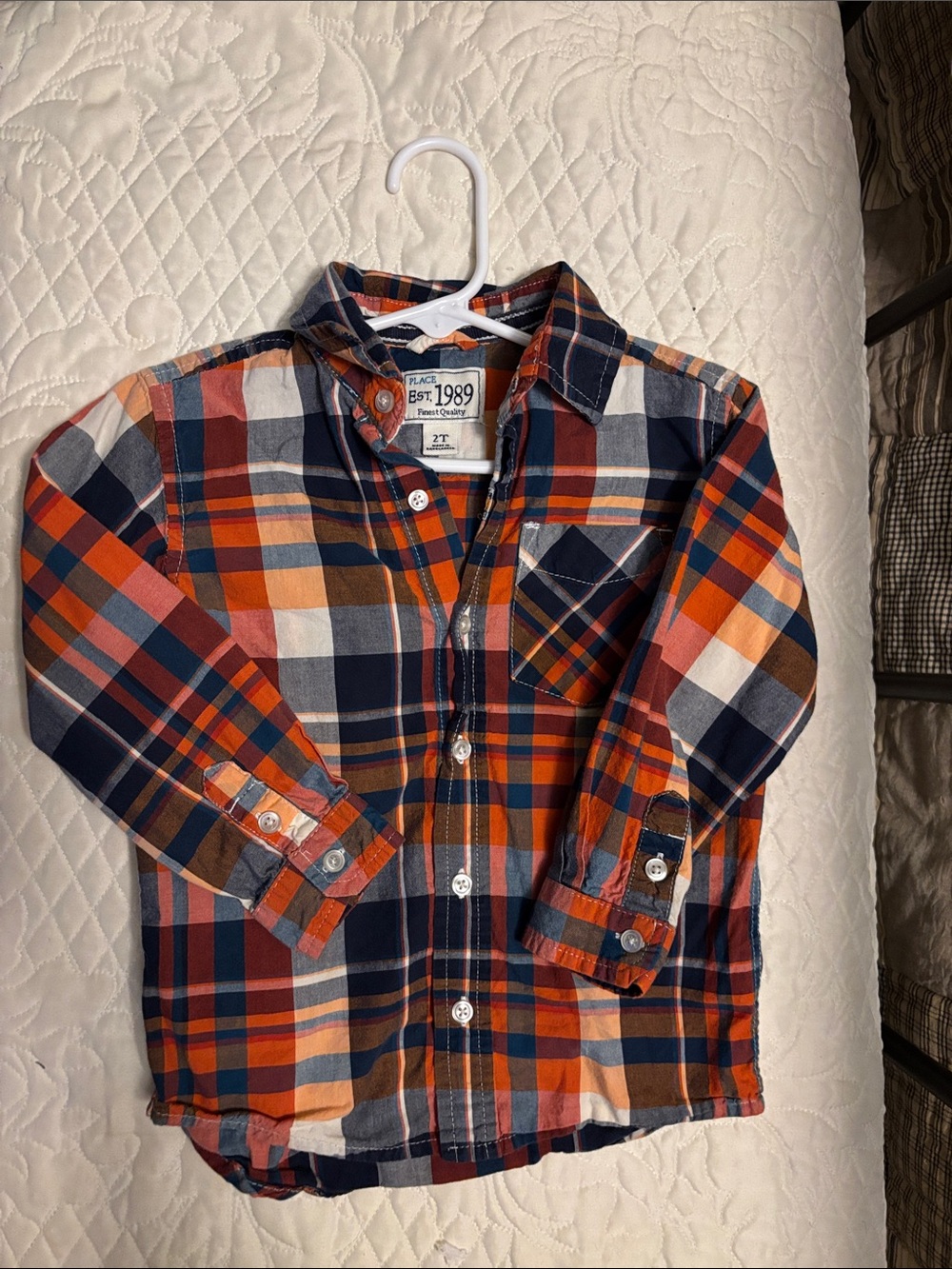 The Children's Place Orange, Navy & Cream Plaid Button-Down Shirt
